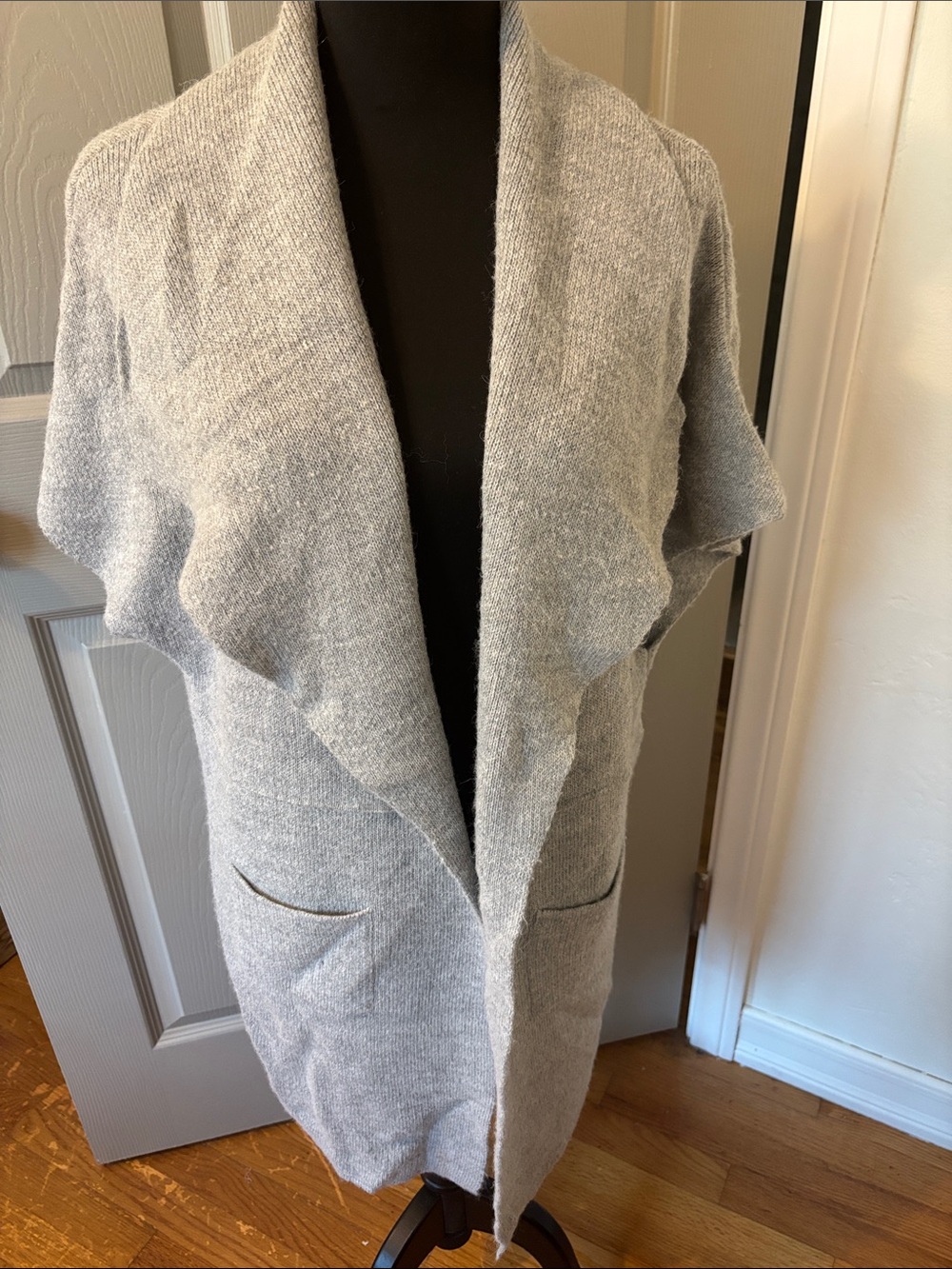 Open-Front Light Gray Shawl Collar Cardigan